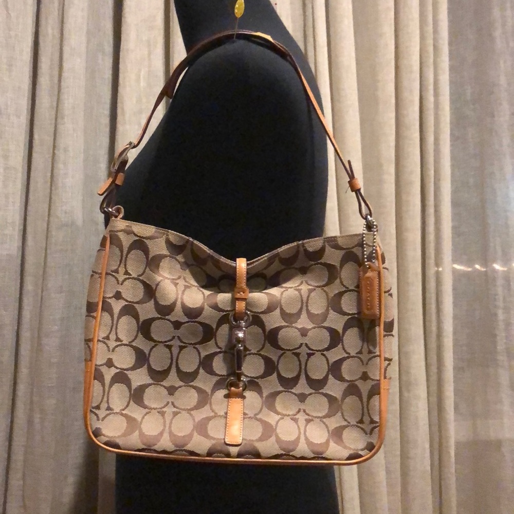 Coach Tan/Khaki Canvas/Leather Hobo Bag